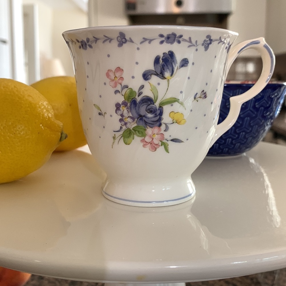 NIKKO Teacup • Blue Floral w/ yellow , pink & green • country cottage decor